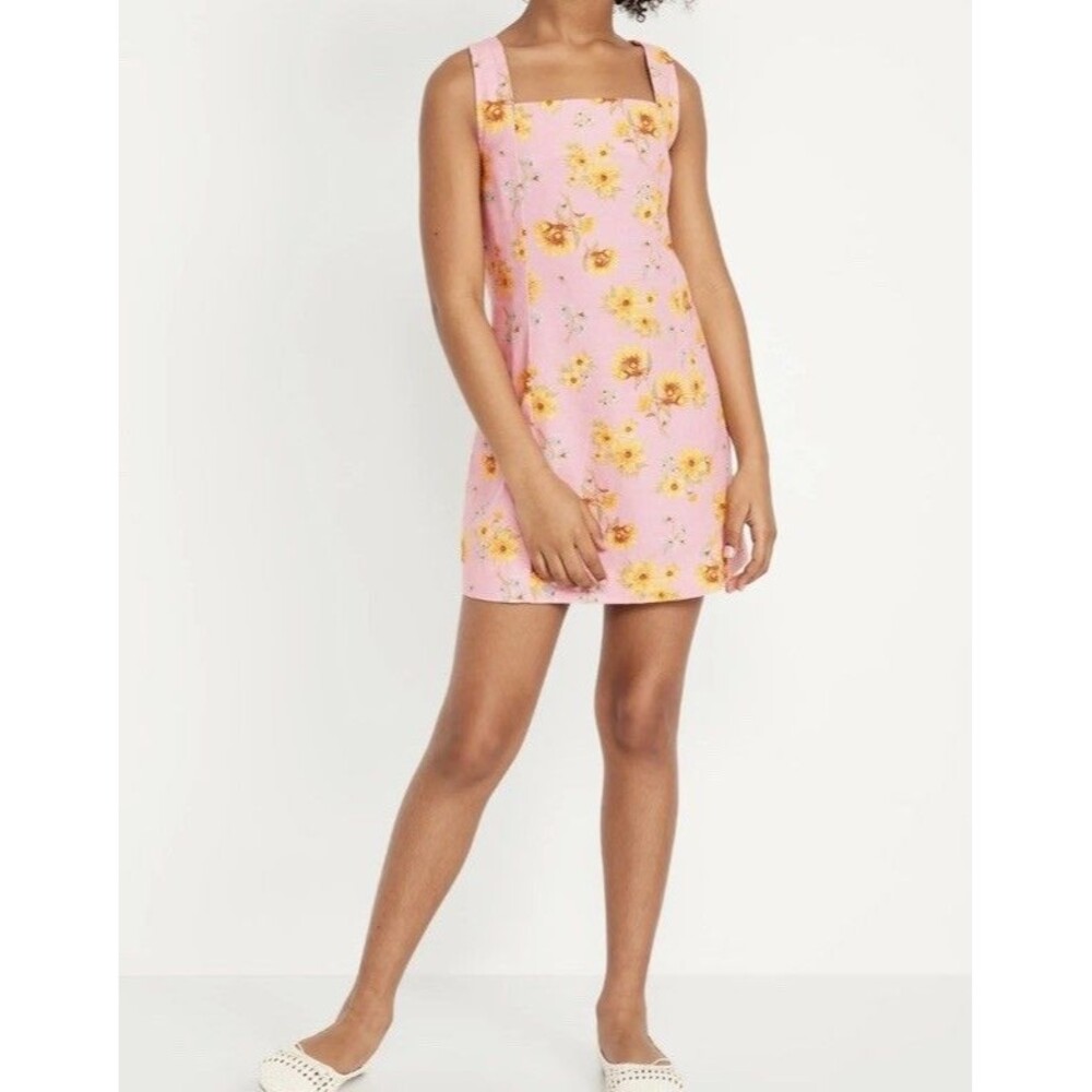 GAP Girls Printed Sleeveless Linen-Blend Shift Dress floral  Pink  Plus XXL(19)